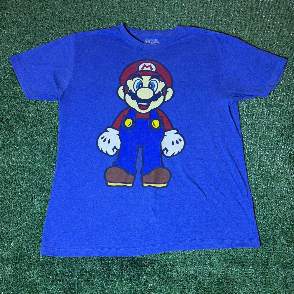 Super Mario Nintendo Graphic T-Shirt Blue Heather Mens Large Short Sleeve Tee